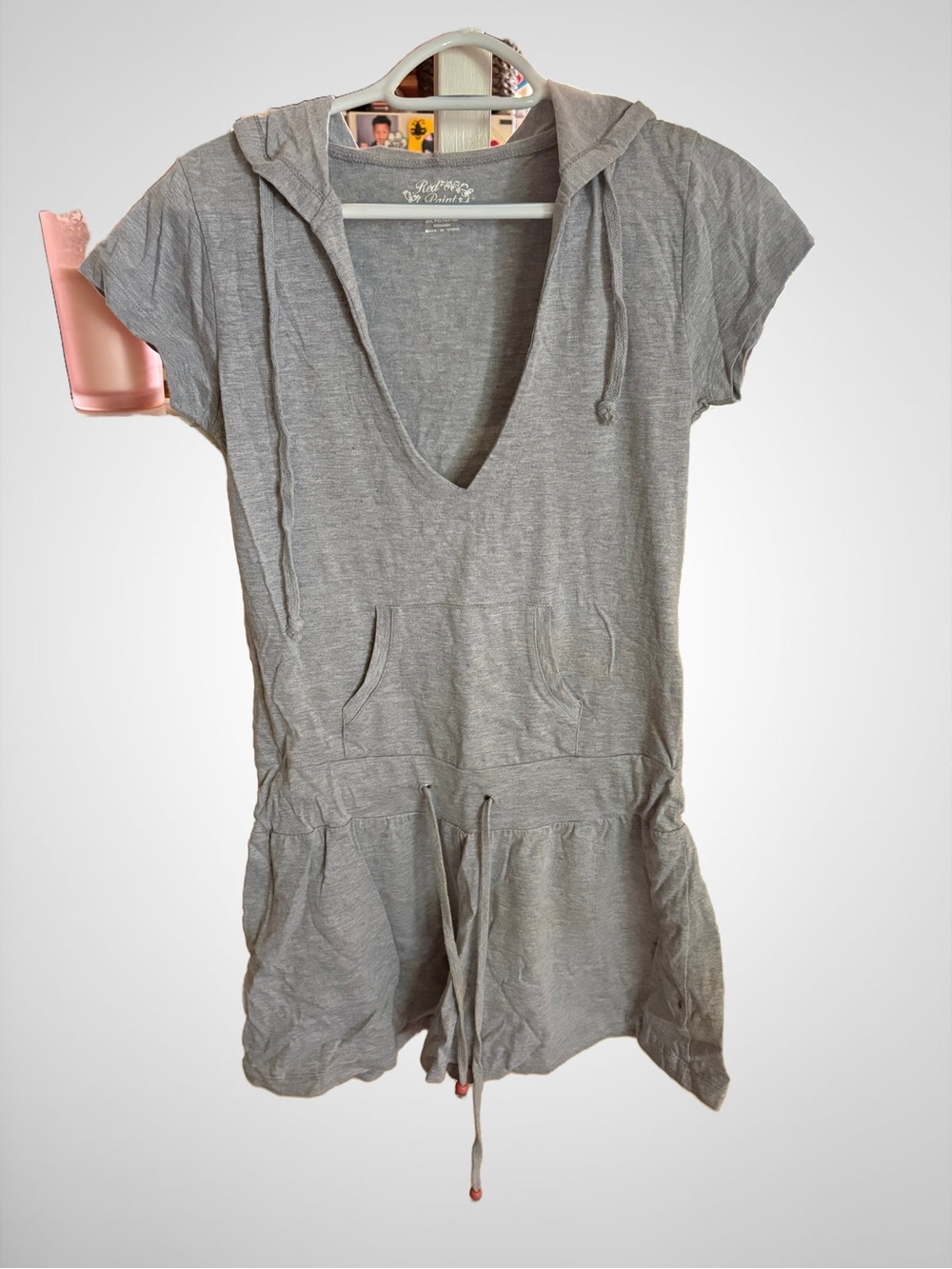 Casual Hooded Short-Sleeve Romper in Gray